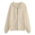 thumbnail image 4 of felwors Womens Zip Up Hoodies Plus Size Long Sleeve Hooded Sweatshirts Fall Winter Casual Fashion Jacket with Pockets Beige, XXXXL, 4 of 4