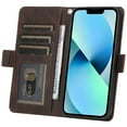 thumbnail image 3 of Skin-Friendly Wallet Case for iPhone 14, Premium PU Leather Shockproof Card Slots Cash Holder Flip Cover with Kickstand Folio Magnetic Clasp Wrist Hand Strap Handbag Case,Brown, 3 of 7