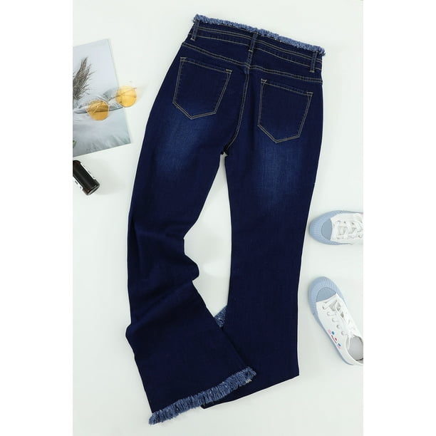 Women s Dark Blue High Rise Flare Jeans Walmart