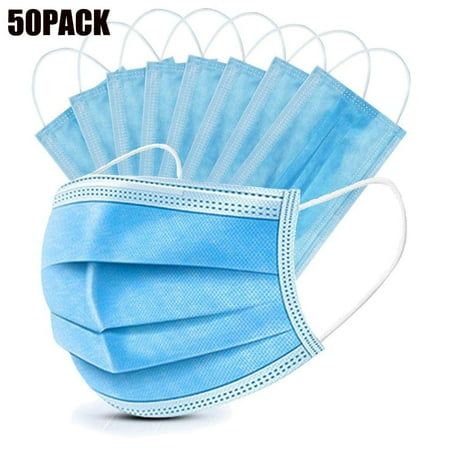 ABFIRE Non-Woven Fabric 3 Ply Disposable face Covers, Blue,Mouth Masks,50COUNT
