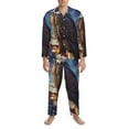 thumbnail image 3 of Naloa Night Sky Bald Eagle Men’s Pajamas Set - Long Sleeve Button Down Sleep Shirt and Pajama Bottoms Sleepwear Set-Large, 3 of 7