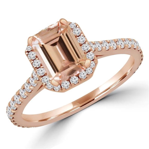 Majesty Diamonds MD180580-5 1.25 CTW Emerald Pink Morganite Halo Engagement Ring in 14K Rose Gold - Size 5