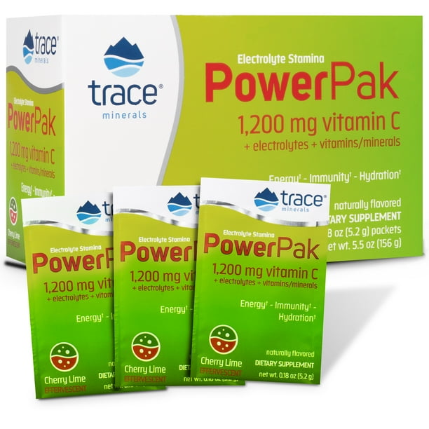 Trace Minerals Power Pak Electrolyte Powder Packets 1200mg Vit C