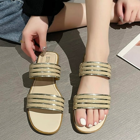 

Cathalem Women s Slippers Size 9 1/2 Wide Fashion Spring And Summer Women Slippers Flat Bottom Open Womens down Slippers Size 7 White 7.5