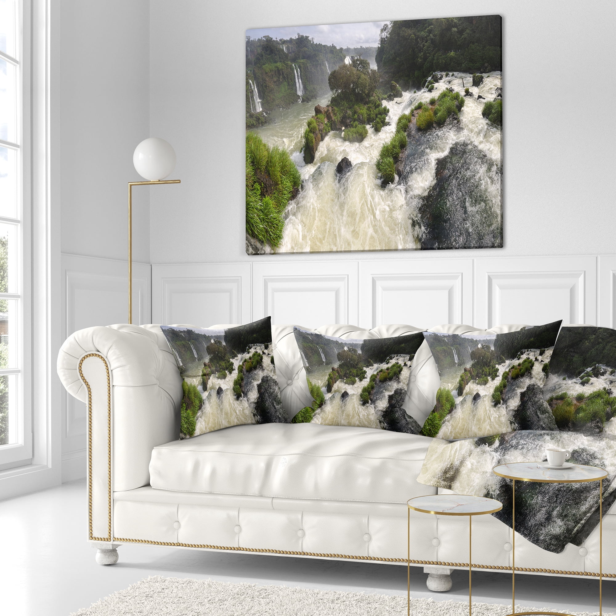 Designart Waterfall Iguacu Falls in Brazil - Landscape Printed Throw Pillow - 16x16