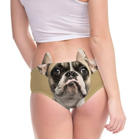 

Underwear Women Flirty Funny 3D Frenchie Printed Animal Middle Waist Tail Underwears Briefs Gifts With Cute Ears