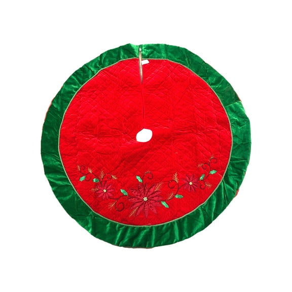 Trimmery Red Velvet Plush Quilted Holiday Christmas Tree Skirt 48 Inch