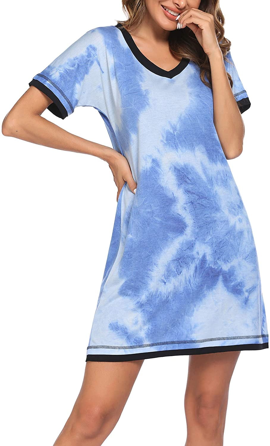 Sleepwear Women’s V Neck Nightshirt Cotton Short Sleeve Nightgown Plus