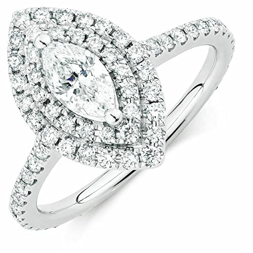 HeartsAndYou 2.3ct Marquise Cut Moissanite Double Halo Engagement Ring for Women 18k White Gold over Silver