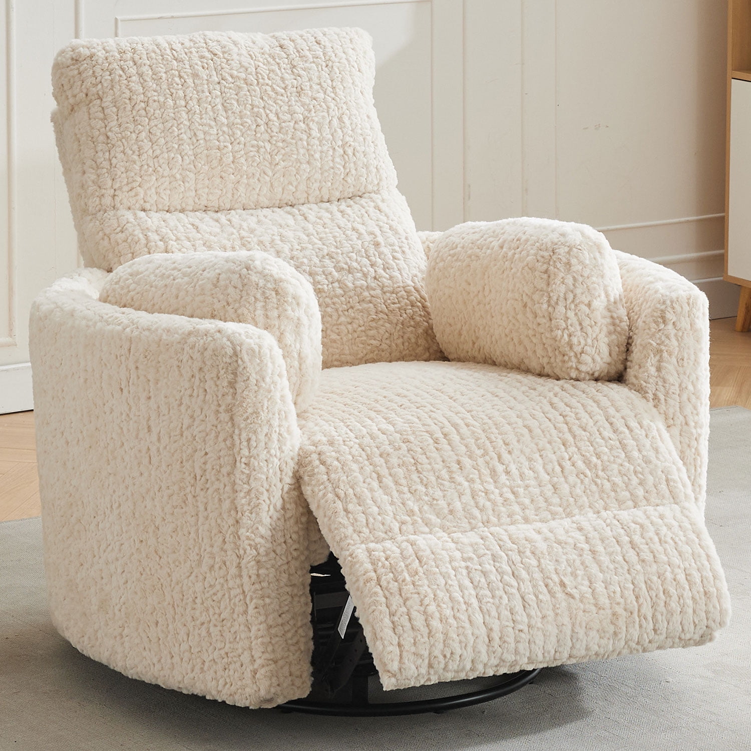 Adult Sherpa Nursery Power Swivel and USB Charging Recliners with 2 Removable Pillows, Beige