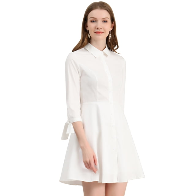 INSPIRE CHIC Robe Chemise Patineuse en Coton à Col pour Femmes Manches 3/4 Boutonnée