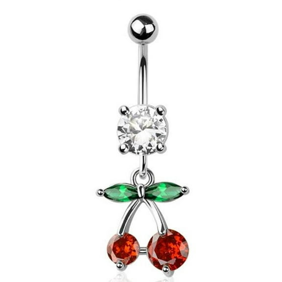 Belly Button Ring Navel Surgical steel CZ Cherry Dangle