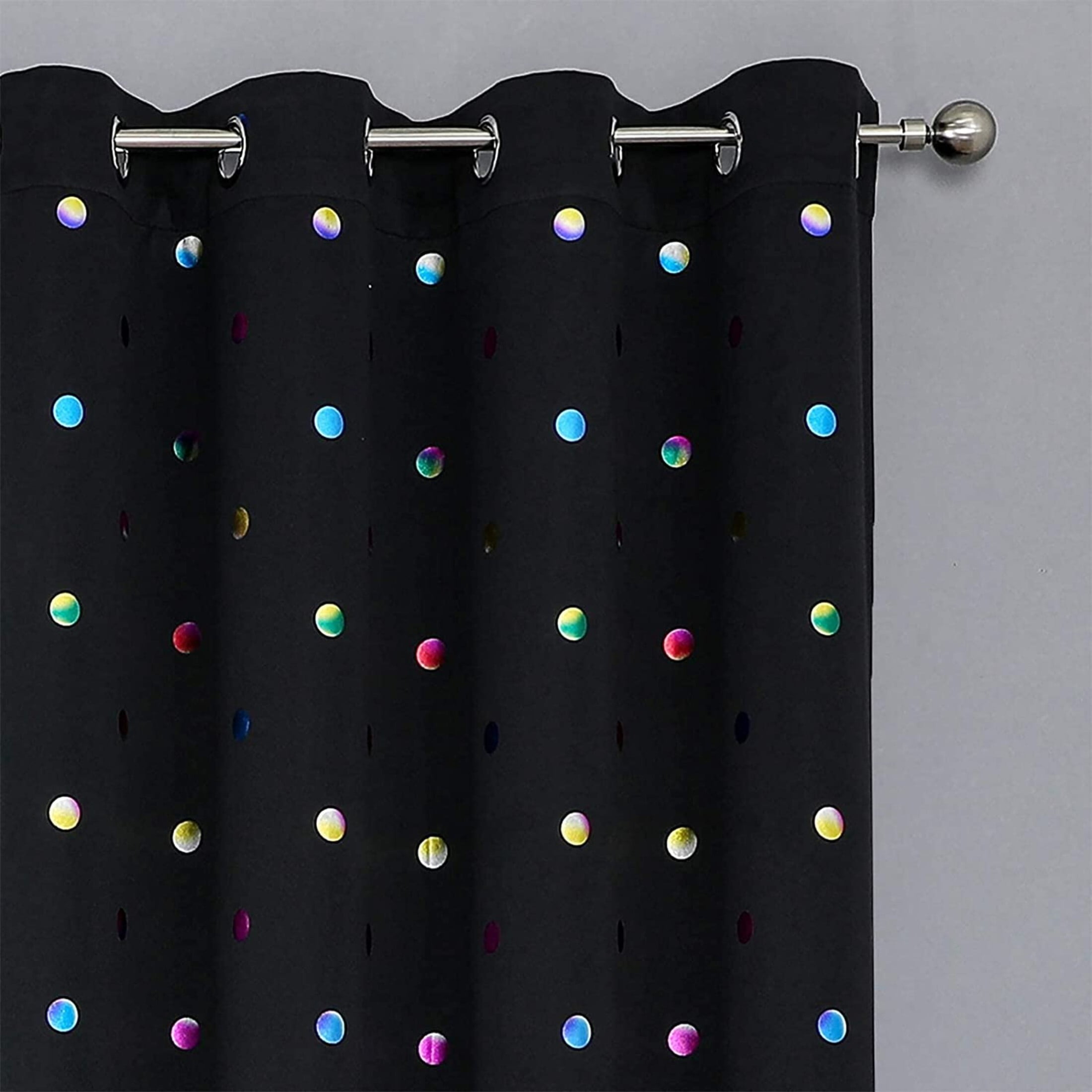 Bazaahm Black 100% Blackout Curtain for Kids Bedroom Living Room Metallic Polka Dots Printed 95"L x 52"W, Grommet, 2pcs