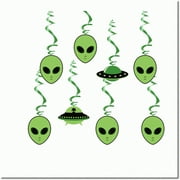 Alien Whirls: Green UFO Theme Hanging Swirl Decorations for Kids' Birthday, Baby Shower & First Birthday - Fun Alien Invasion Cutouts & Ceiling Streamers!