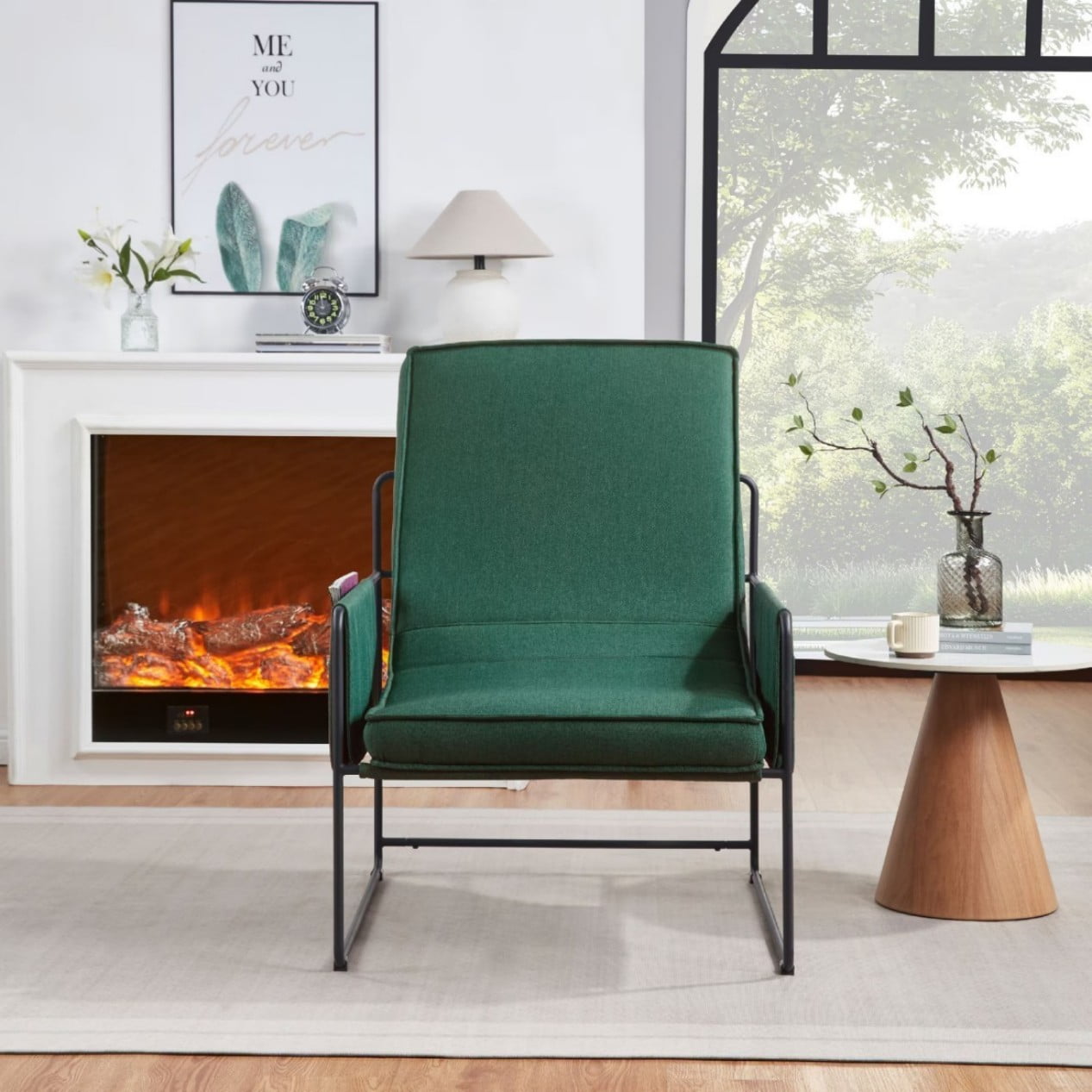 Sling Accent Chair, Comfy Arm Chair with Removable Cushion and Side Storage Pocket, Modern Vanity Chair for Living Room, Bedroom, Home Office, Green