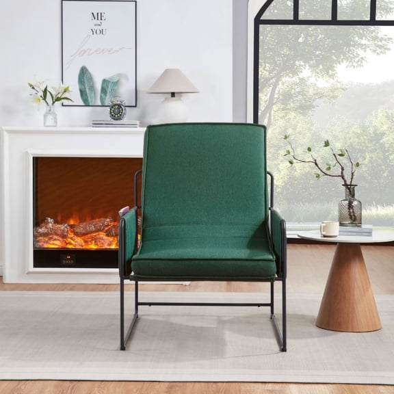 Sling Accent Chair, Comfy Arm Chair with Removable Cushion and Side Storage Pocket, Modern Vanity Chair for Living Room, Bedroom, Home Office, Green