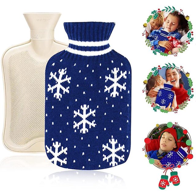 BR Bolsa de agua caliente con funda de punto extraíble, azul nieve