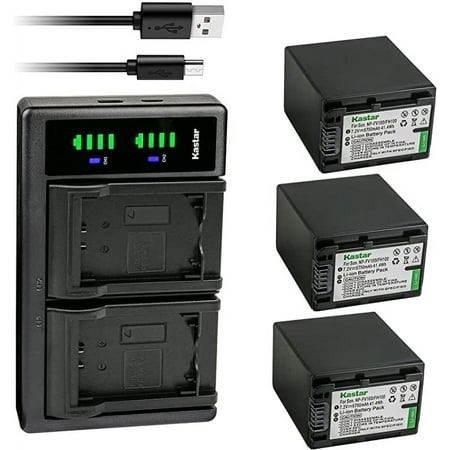 Kastar NP-FH100 Battery 3-Pack and LTD2 USB Charger Compatible with Sony DCR-SR42 DCR-SR45 DCR-SR46 DCR-SR47 DCR-SR48 DCR-SR50 DCR-SR52 DCR-SR55 DCR-SR57 DCR-S60 DCR-SR62 DCR-SR65 DCR-SR77 Camera