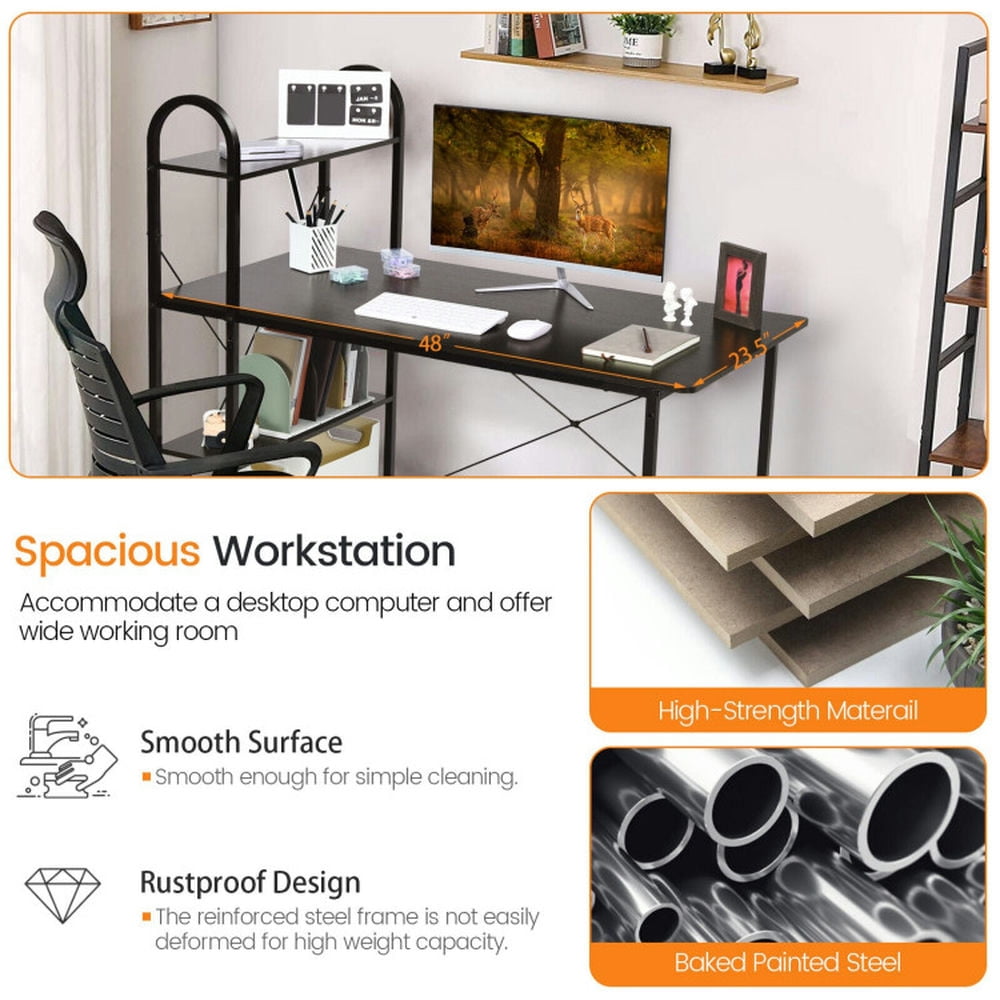 Demi Bonn Reversible Computer Desk Study Workstation Home Office 4-tier Bookshelf, Brown