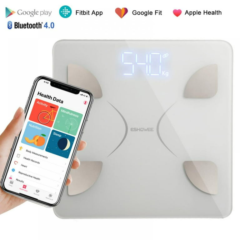 ESHOWEE Body Fat Scale Smart BMI Scale Digital Bathroom Wireless Fitness  Monitor Weight Scale, Body Composition Analyzer Smartphone App Sync  Bluetooth