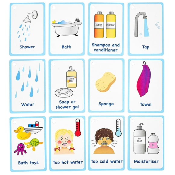 My Bath time Routine Cards 12 Flash Cards for Visual aid Special Ed, Speech Delay Non Verbal Children and Adults with Autism or Special Needs