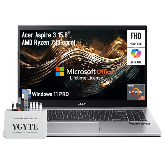 acer Aspire 3 15.6 Laptop Computer, 15 Inch FHD College Students Business Laptop PC, AMD Ryzen 7, 32GB RAM 1TB SSD+512GB Docking Set, Windows 11 Pro Lifetime Office,Ethernet Port,10-Key