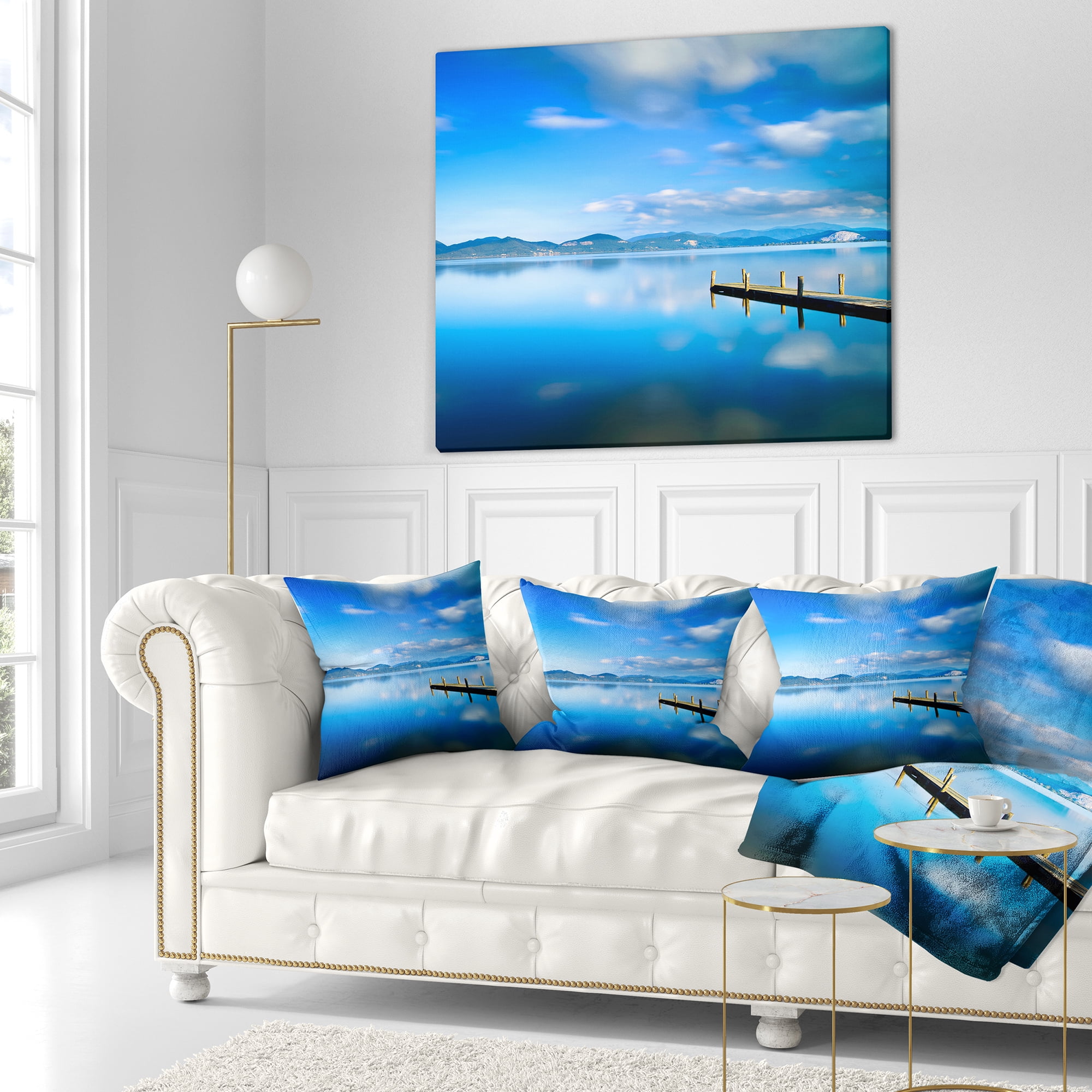 Designart Cloudy Sky Over Blue Sea - Seascape Throw Pillow - 16x16
