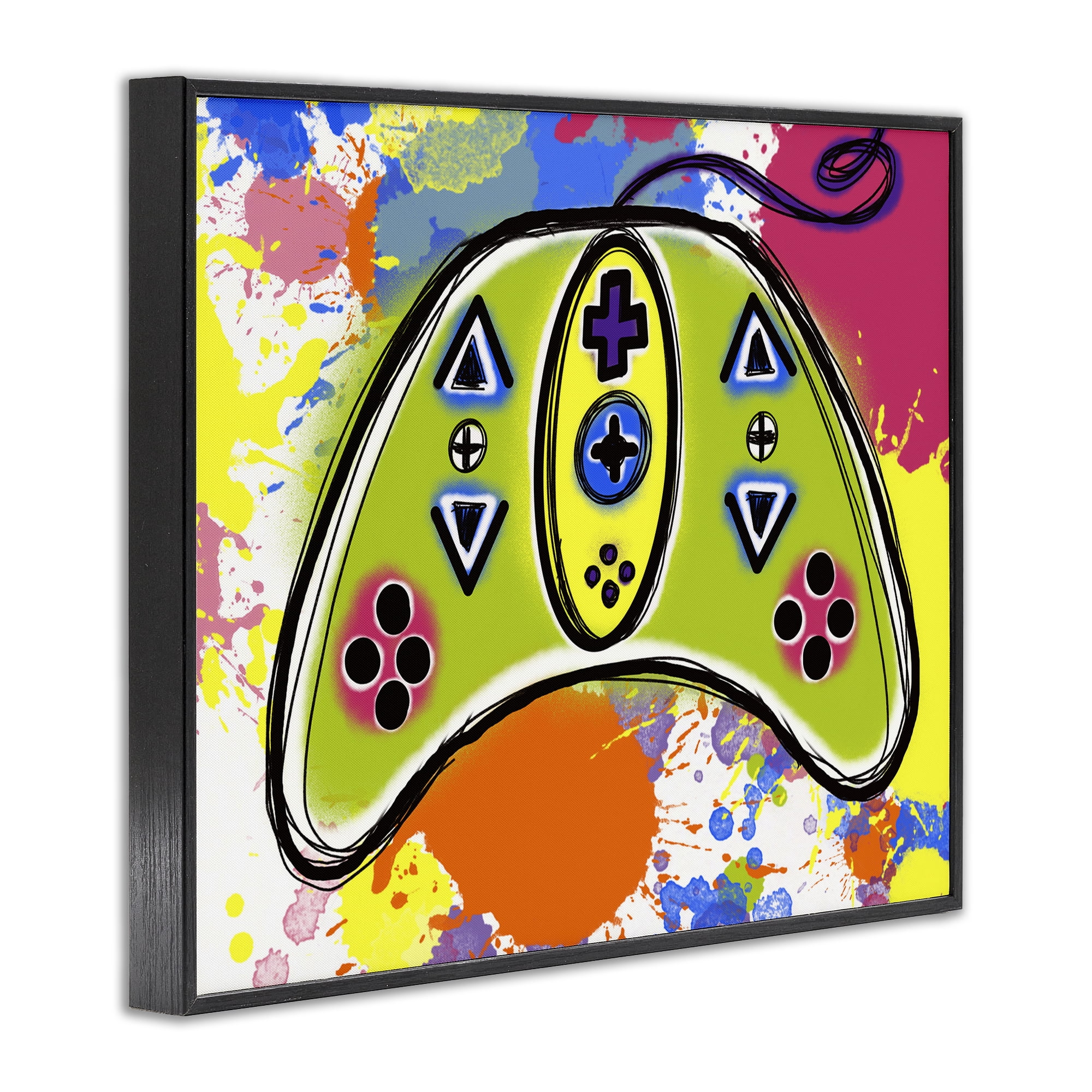 Stupell Industries Modern Pop Controller Novelty Painting Black Framed Art Print Wall Art, 30 x 24