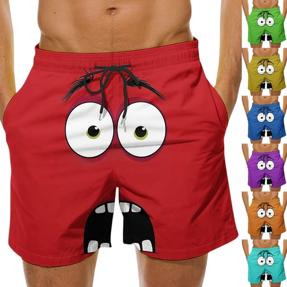 Lcziwo Mens Summer Beach Shorts Cute Face Print Board Bathing Suit Drawstring Elastic Waist Quick Dry Swim Trunks Orange,XL
