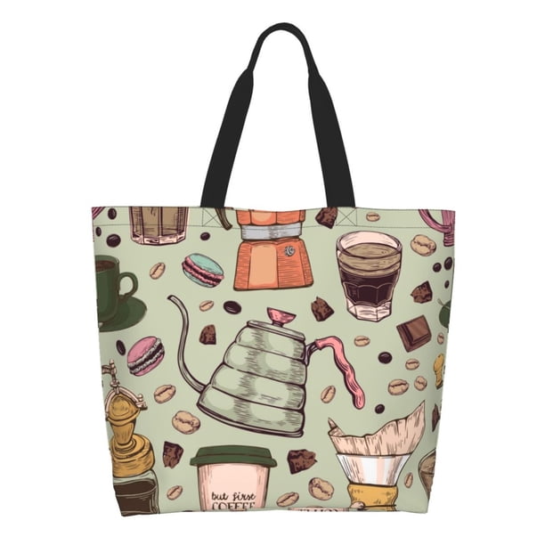 Balery Coffee Makers Macaroons Chocolate Bolsa Tote Estilo Estético con Cremalleras, Bolsa de Hombro, Bolsa de Compras Grande y Plegable