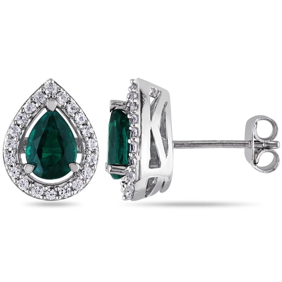 Everly Women's 1 3/4ct TGW Created Emerald & White Sapphire Sterling Silver Halo Teardrop Earrings