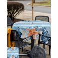 thumbnail image 5 of Outdoor Tablecloth with Umbrella Hole for Patio/Picnic/Party/Camping, Summer Ocean Waterproof Table Cloth Square Cover Washable, Coastal Shells Starfish Coral Conch Wooden Blue (54"x 54"), 5 of 8
