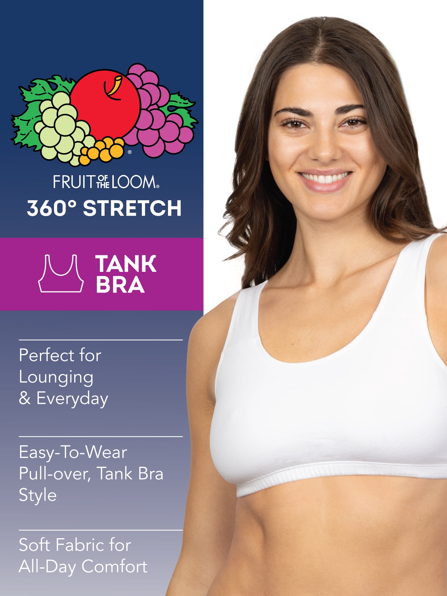 Fruit of the Loom Women's Tank Style Cotton Sports Bra, 3-Pack, Style 9012