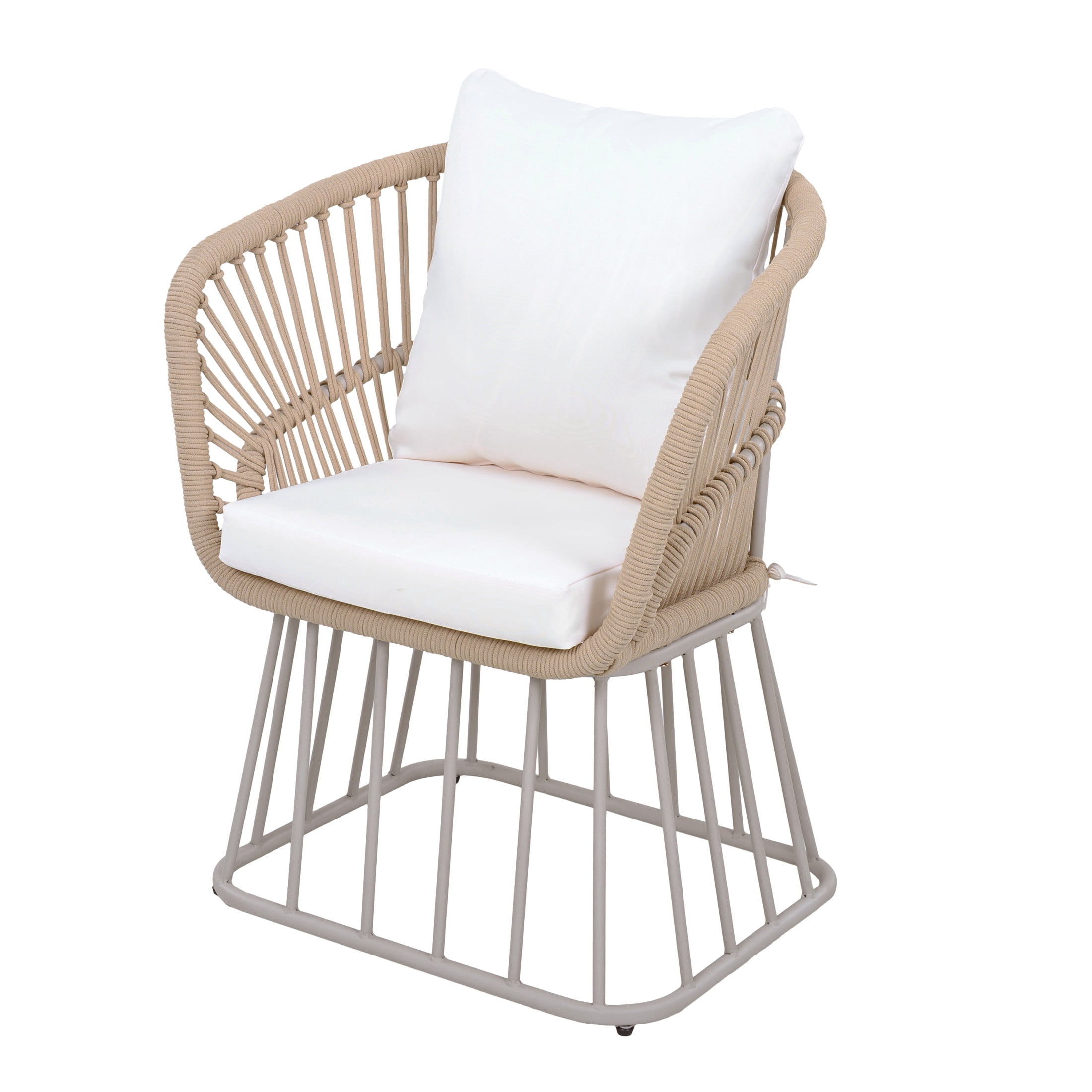 Christopher Knight Home Boho Outdoor Dining Chair with Cream Cushion, Teak Wicker and Steel Frame