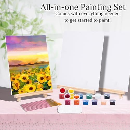 10 Pack 8 x 10In Canvas Boards and Easel Set Sip and Paint Kit for Adults Teens with Acrylic Paint 50 Brushes Art Painting Drawing Party Supplies$$Art & Craft