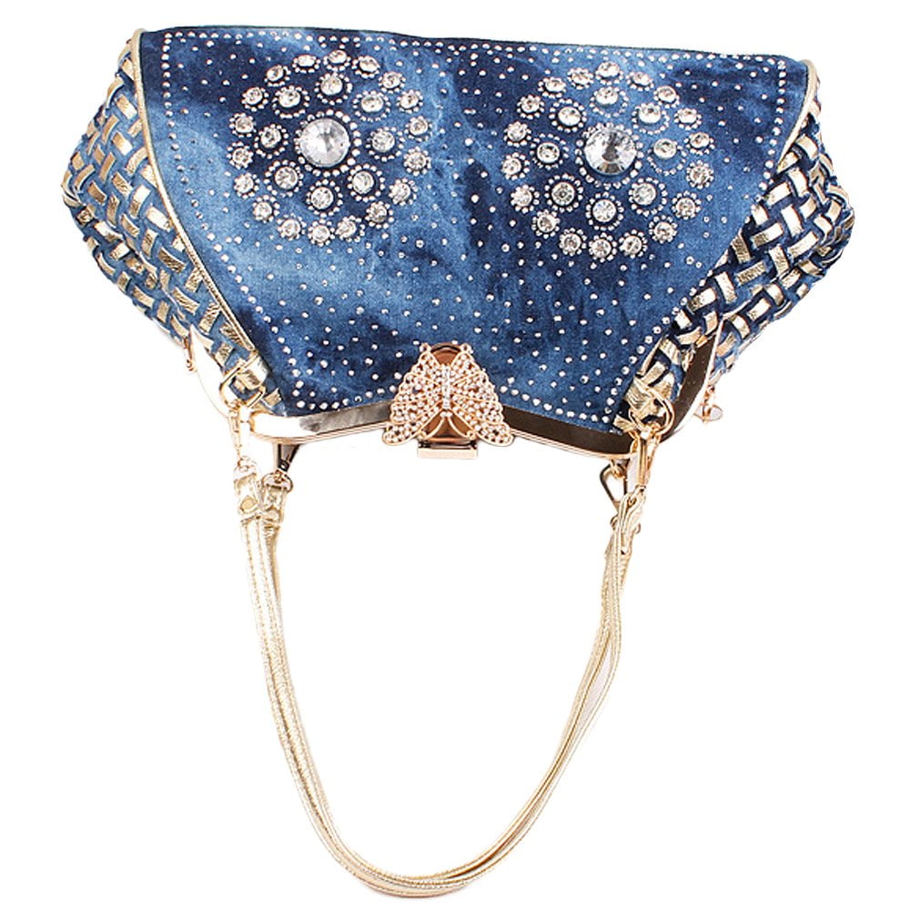 Coofit Women's Rhinestone Denim Handbags with Cross Style