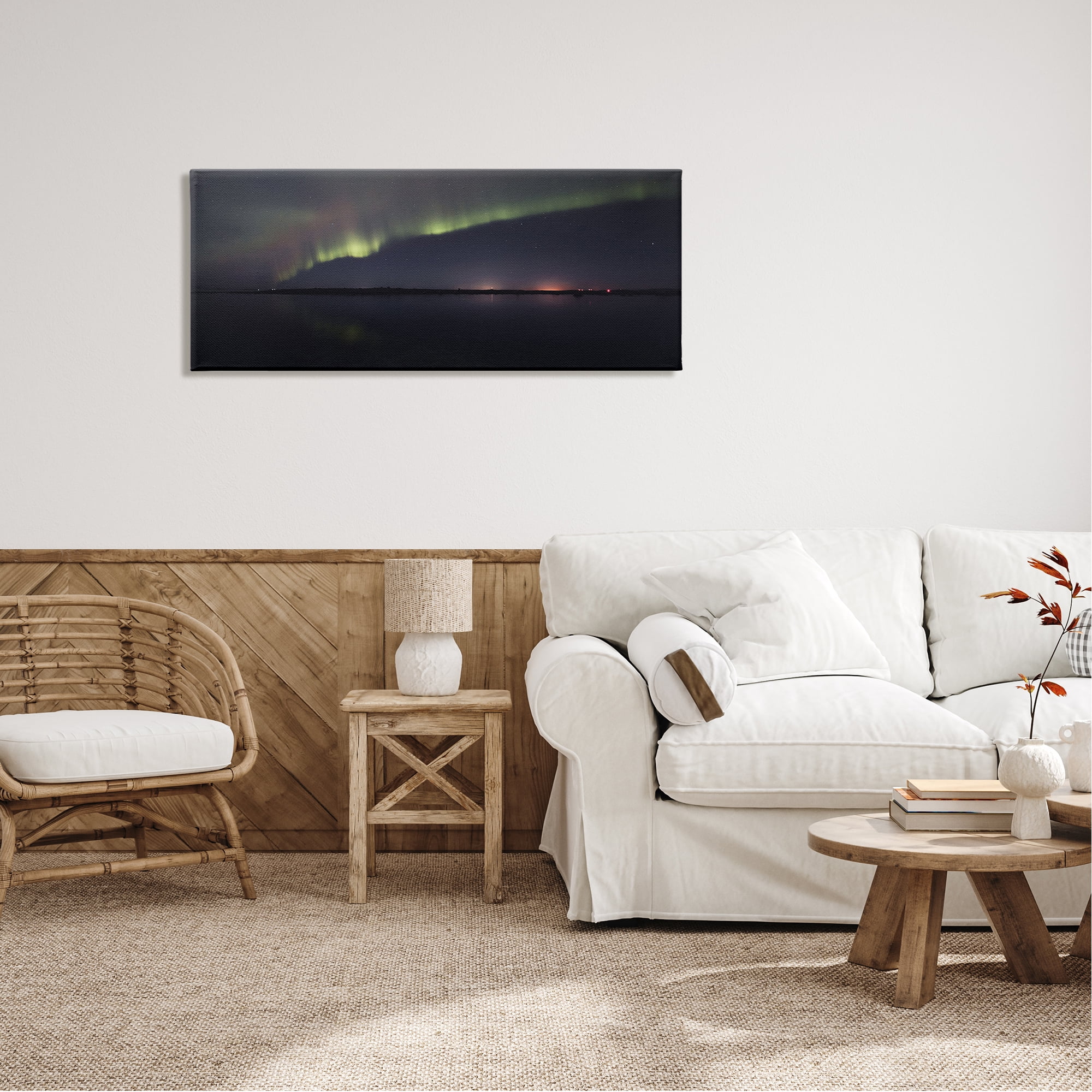 Stupell Industries Northern Lights Over Sea Nature Photography Gallery Wrapped Canvas Print Wall Art, 48 x 20
