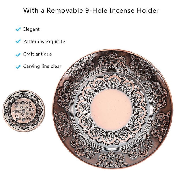 Home Alloy Incense Burner Ash Catcher Flower Statue Censer Plate with 9 Holes Stick Incense Holder