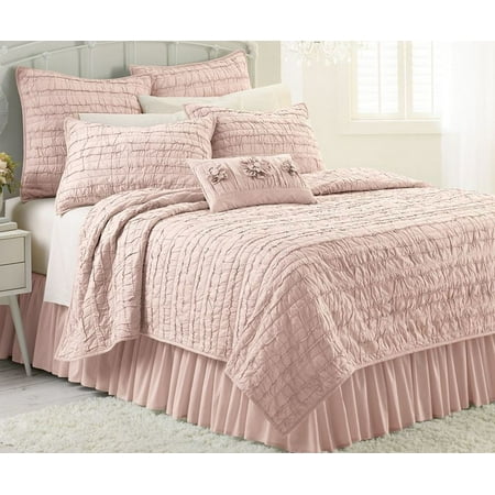 Lauren Conrad Pink Blush Full Queen Ruffled Quilt Ellie Cotton Bed Cover