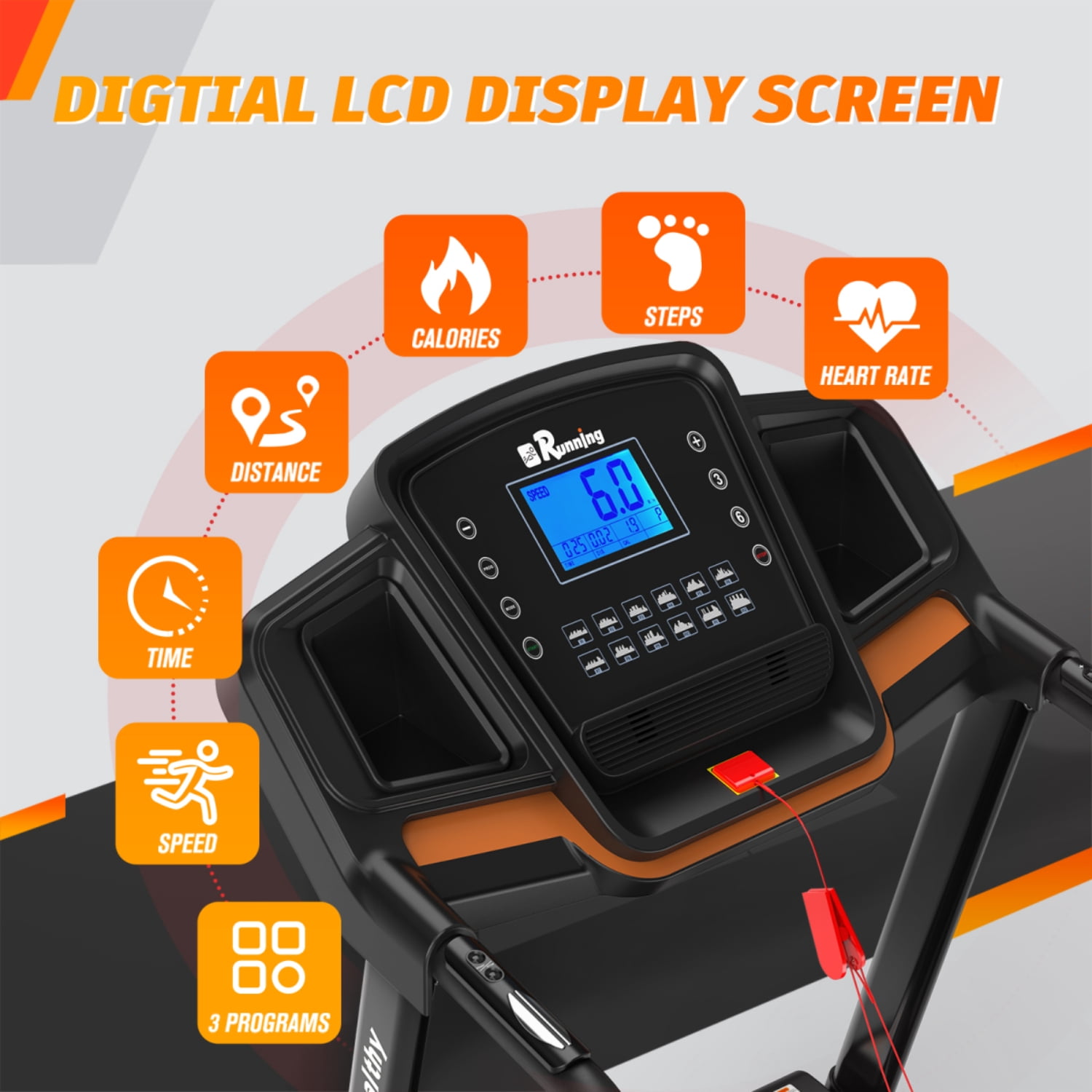 Foldable Treadmill with Incline, 3.5HP Motor, 330LB Capacity, Handrail Speed Controls, Pulse Monitor, 12 Training Programs, LED Display, APP Integration, Space-Saving Design