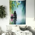 thumbnail image 3 of Spa Tapestry, Tower Stone and Hibiscus with Bamboo on the Water Blurry Background, Wall Hanging for Bedroom Living Room Dorm Decor, 40W X 60L Inches, Petrol Blue Fuchsia Lime Green, by Ambesonne, 3 of 5