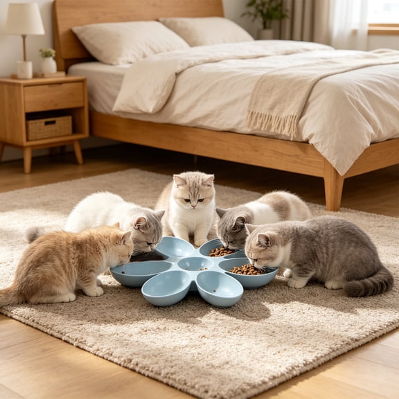 Flower Shaped Multi-Bowl Pet Feeder, 6-Count Non-Slip Food and Water Dish for Cats and Small Dogs