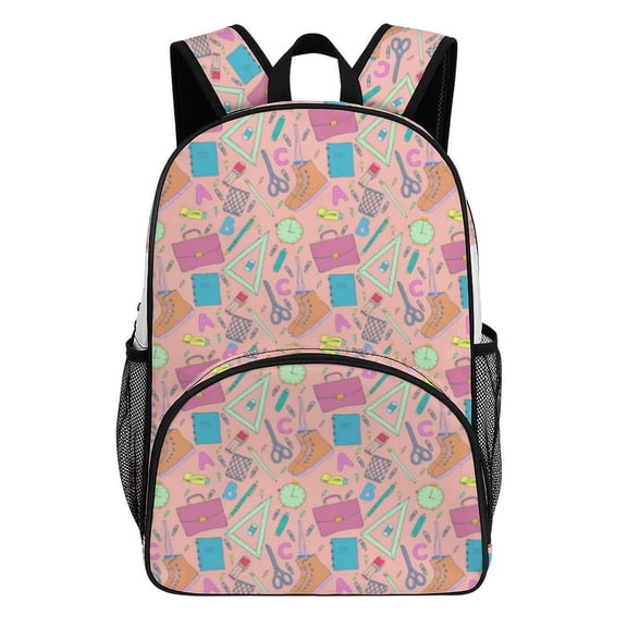 Cute School Supplies Pattern Teenage Backpack Middle Students Bookbag Outdoor Daypack
