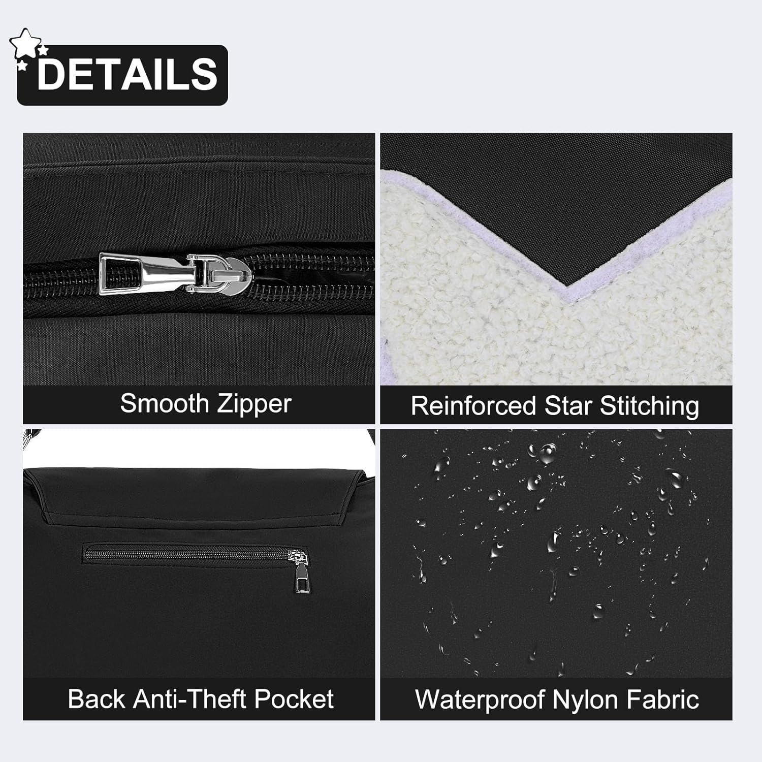 Lefe Liee Zaino Donna Estetico Y2K Con Stelle - Kawaii In Nylon Nero, Tela Morbida, 35,6x45x15 Cm