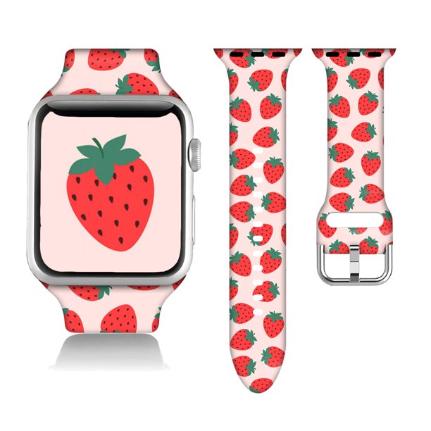 Pinjeg Compatible Con Apple Watch Pink Strawberry 38/40/41/42/44/45 Mm Correa Deportiva De Silicona Suave Para Mujeres Hombres Niños Regalos De Fresa