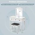 thumbnail image 4 of Costway Ensemble de Coiffeuse avec Tabouret Rembourré 3 Tiroirs Grand Miroir Blanc, 4 of 10