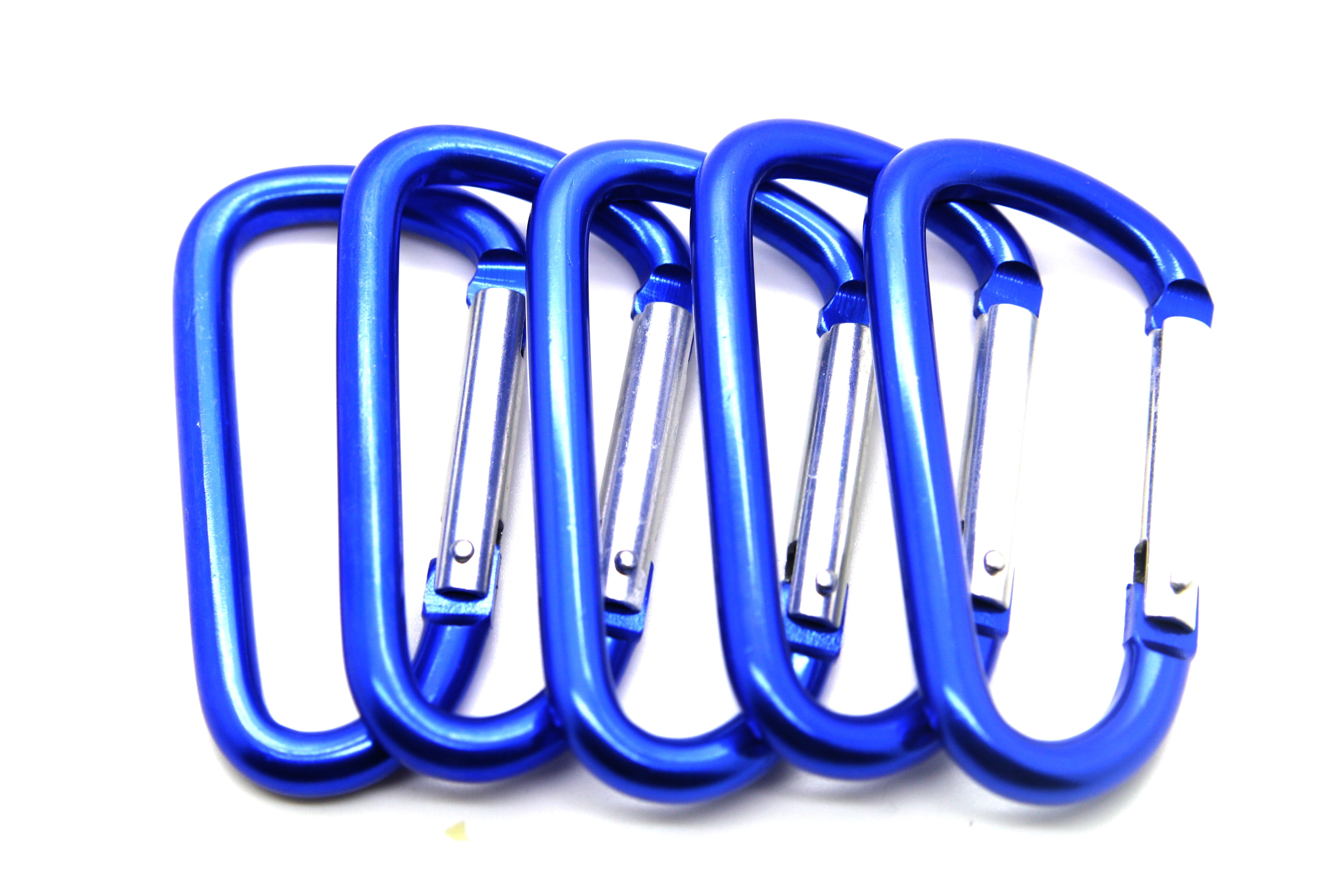 Pack 50 pcs - 3 inch Blue Aluminum Carabiner D Shape Buckle Pack, Keychain Clip, Spring Snap Key Chain Clip Hook Buckle