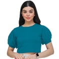 thumbnail image 1 of eloria Women's Casual Blouse Tops, Ruffle Puff Sleeve, Round-Neck Top Color: Blue | Size: M, 1 of 6