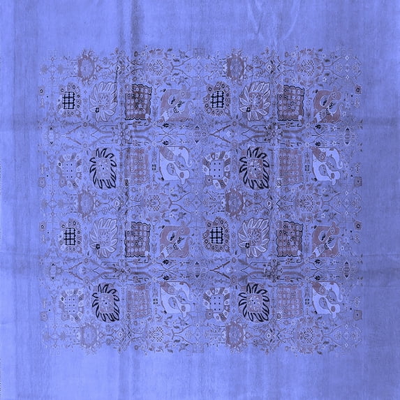 Ahgly Company Machine Washable Indoor Square Oriental Blue Industrial Area Rugs, 8' Square