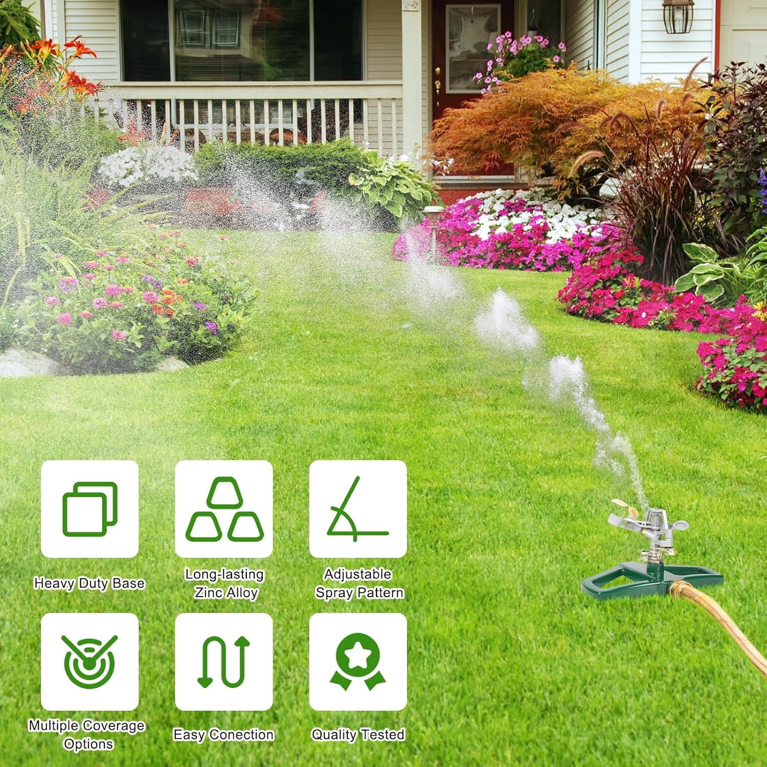 Sprinklers for Yard, Metal Impact Sprinkler with Metal Base, Heavy Duty Adjustable Circular Impulse Lawn Sprinkler for Medium to Large Lawn, Yard and Areas, Water Coverage up to 5,800 Sq. Ft
